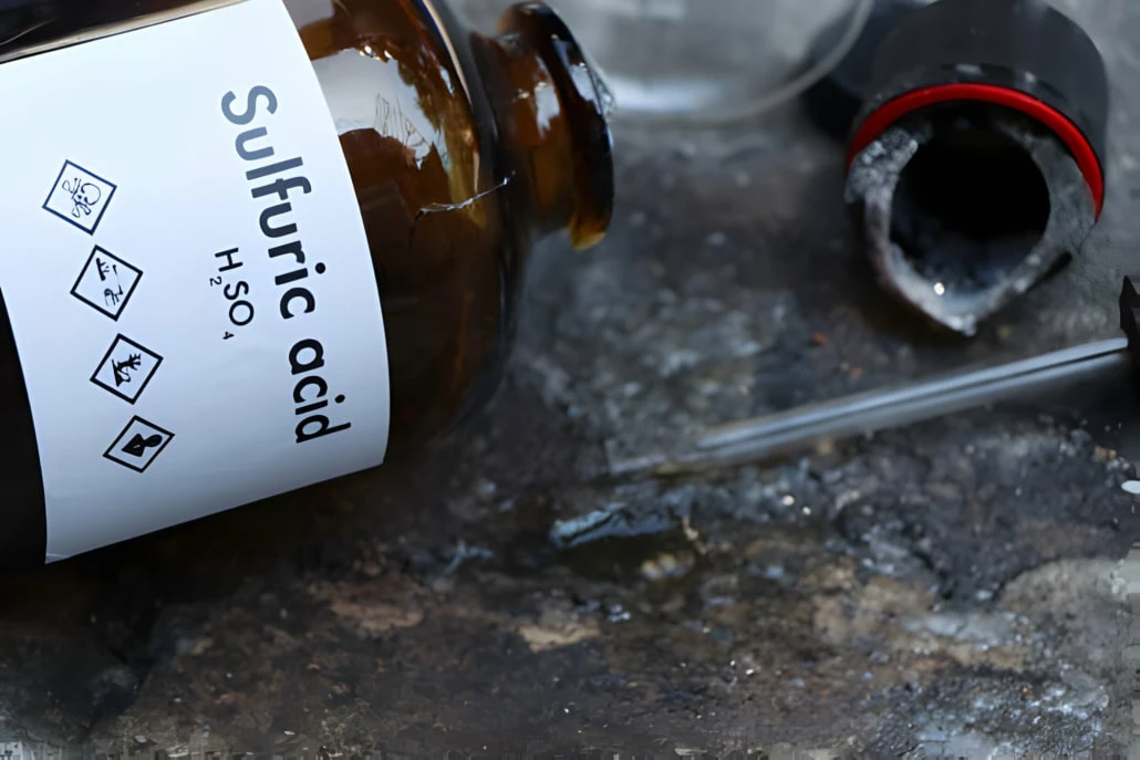 Axit Sulfuric (H2SO4) - hóa chất phổ biến nhất nhưng cũng rất nguy hiểm.