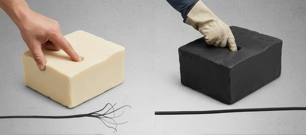 Cao su lưu hóa (phải) có độ bền tốt hơn cao su chưa lưu hóa (trái)