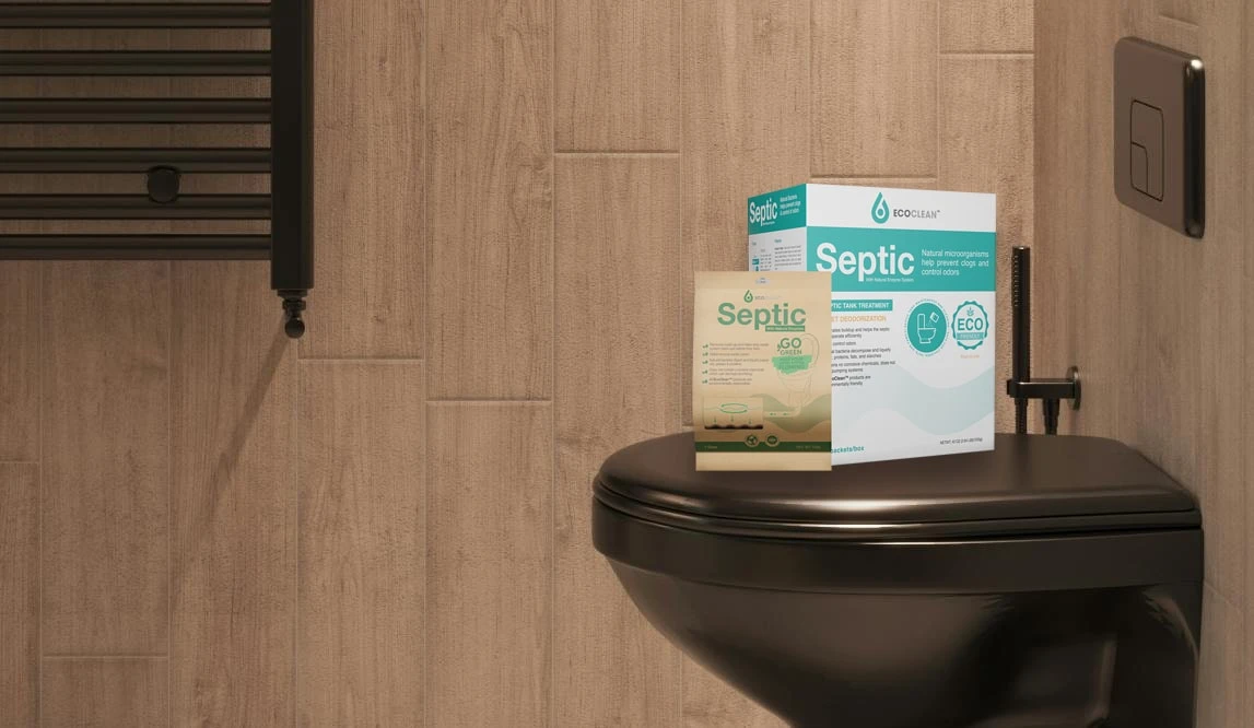 EcoClean Septic là sản phẩm vi sinh thông tắc bồn cầu dạng bột, được đóng gói tiện lợi và dễ sử dụng